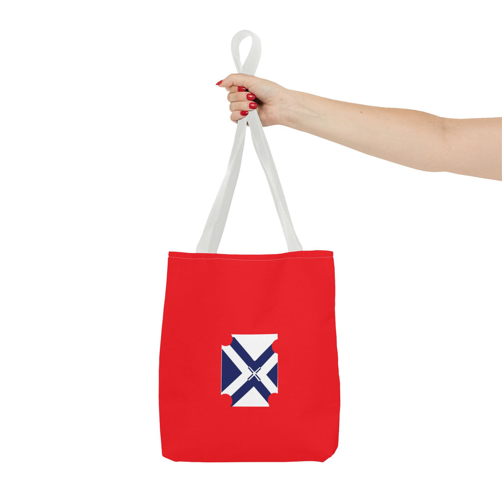 Red State Outline Tote Bag with Navy Saltire Design