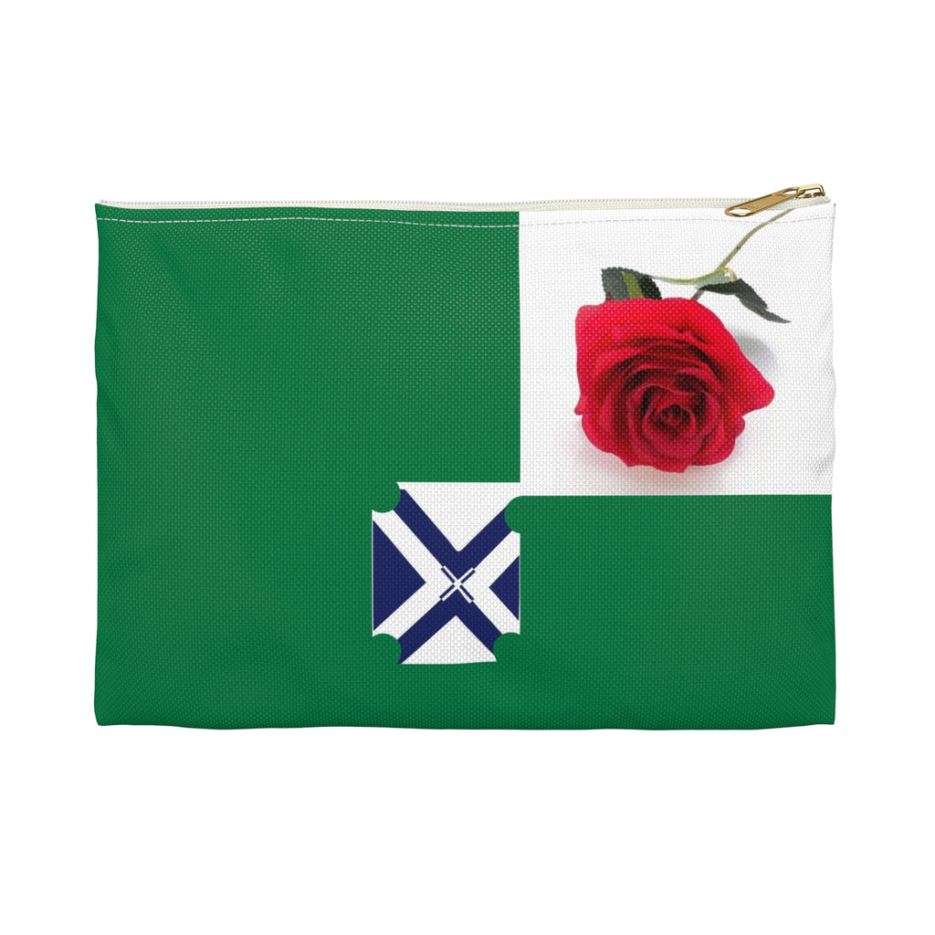 Green Rose Accessory Pouch — Red Rose Floral Zip Cosmetic Bag