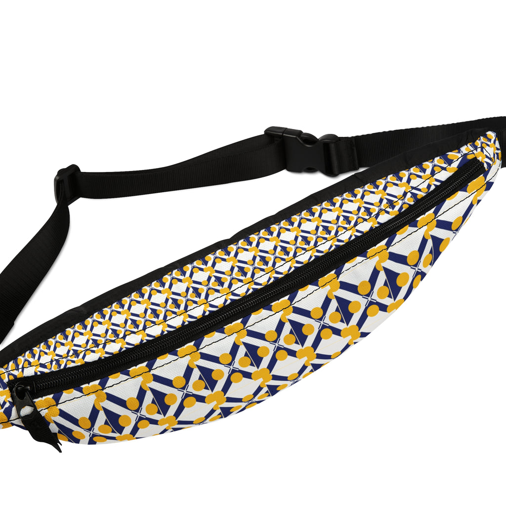 XT9 Yellow & Navy Pattern Fanny Pack — Retro Mosaic Waist Bag