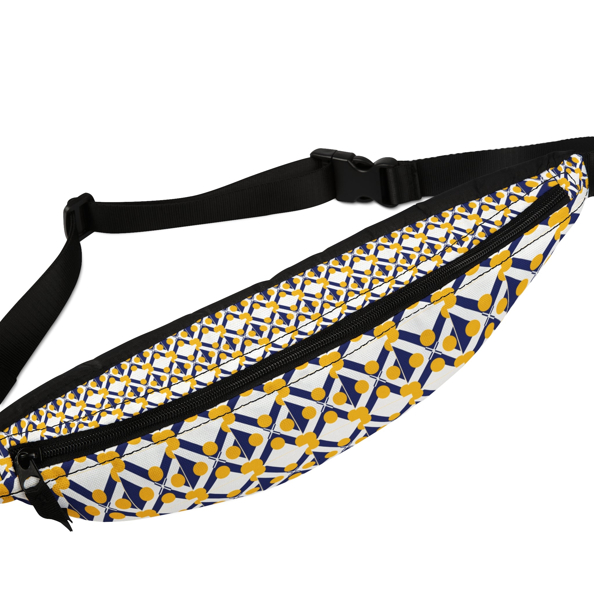 XT9 Yellow & Navy Pattern Fanny Pack — Retro Mosaic Waist Bag