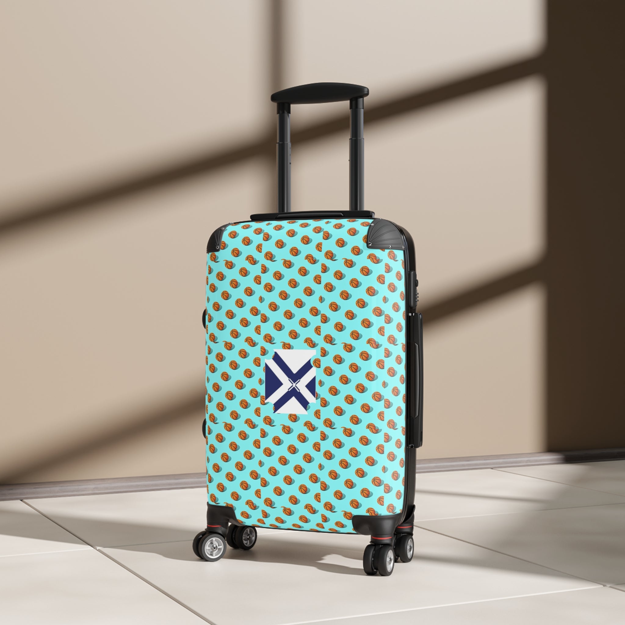 Pineapple Pattern Carry-On Suitcase — Tropical Aqua Luggage Cover with Monogram Window