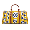 XT6 Waterproof Travel Duffel Bag — White Canvas with Brown Leather Trim & Minimal Blue Logo