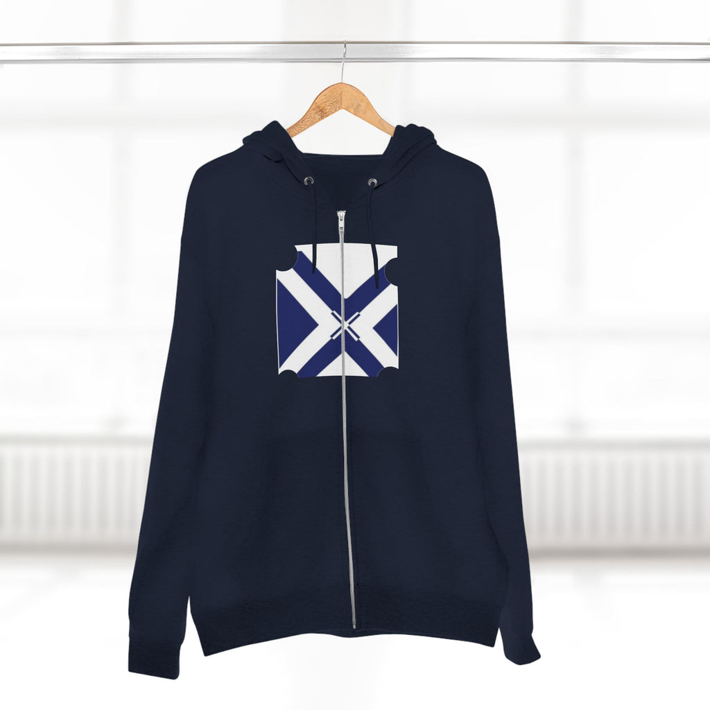 XT7 Saltire Zip Hoodie — Navy X Flag Design