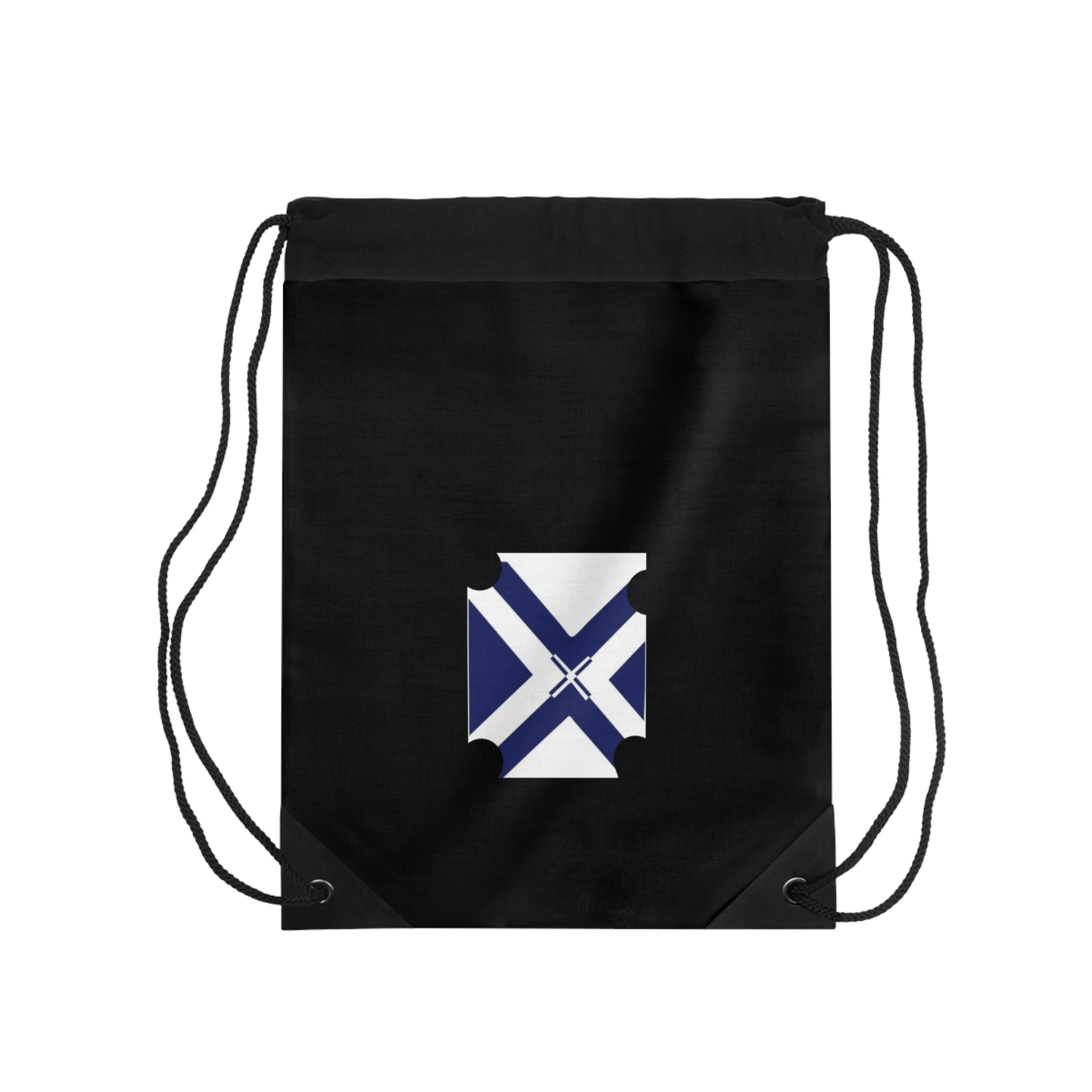Navy Saltire Drawstring Bag — Minimalist St. Andrew’s Cross Gym Sack