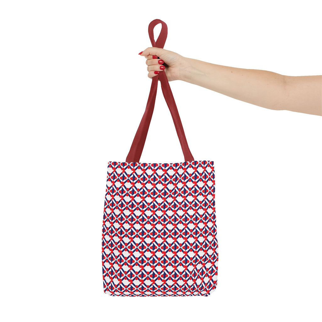 XT9 Red White Blue Geometric Tote Bag – All-Over Print Patriotic Pattern