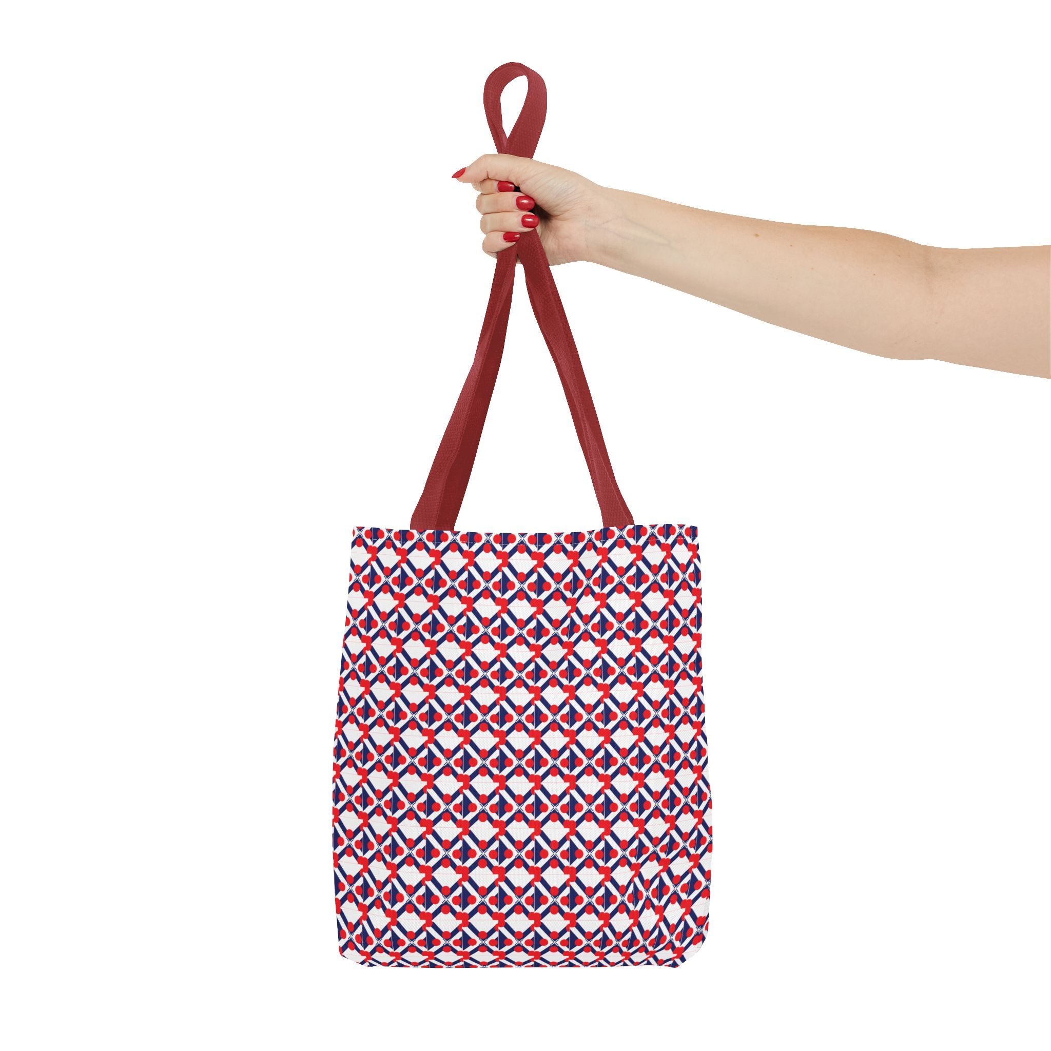 XT9 Red White Blue Geometric Tote Bag – All-Over Print Patriotic Pattern