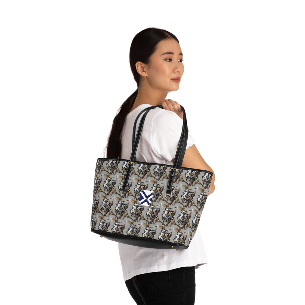 Shoulder Bag - Neutral Geometric Pattern PU Leather Tote
