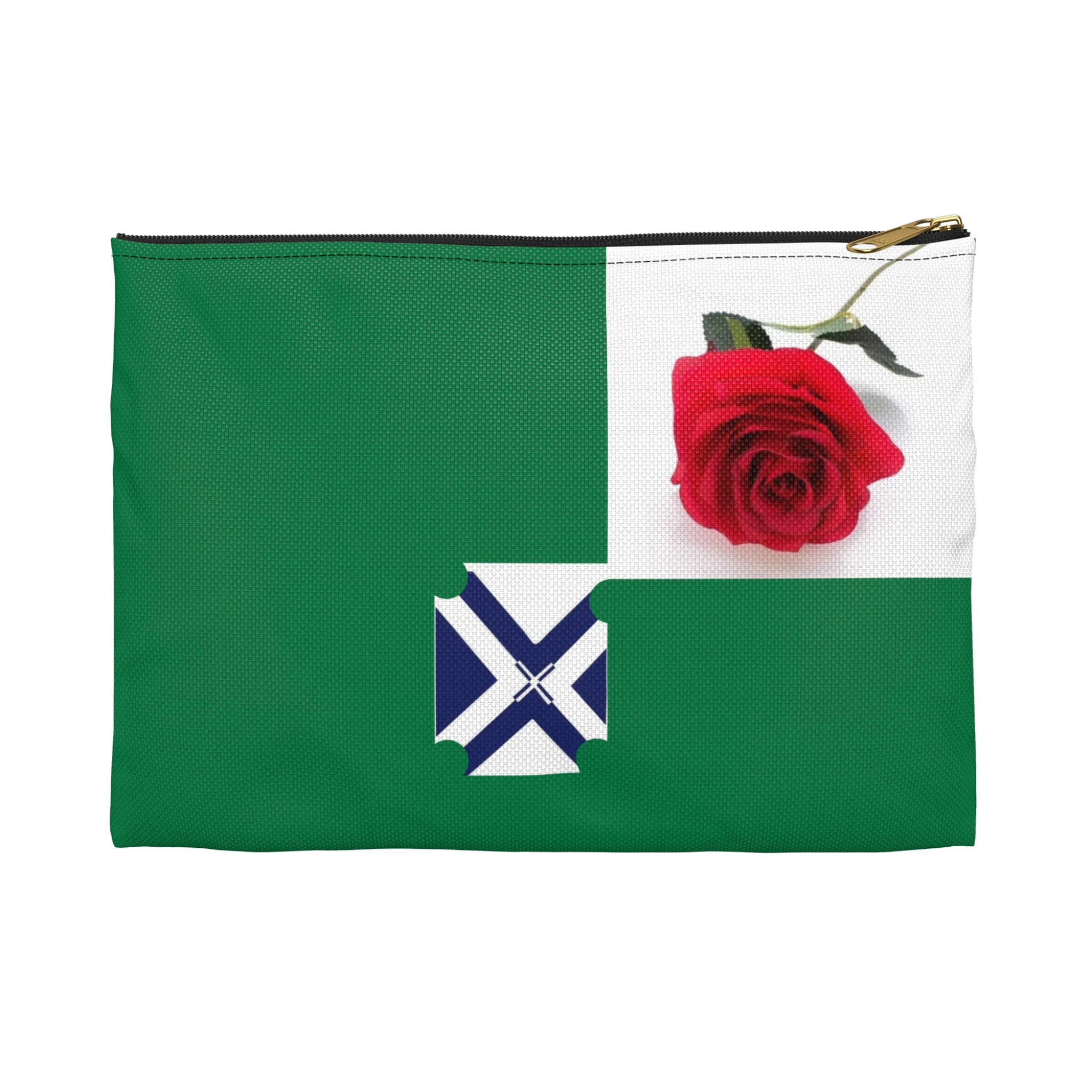 Green Rose Accessory Pouch — Red Rose Floral Zip Cosmetic Bag