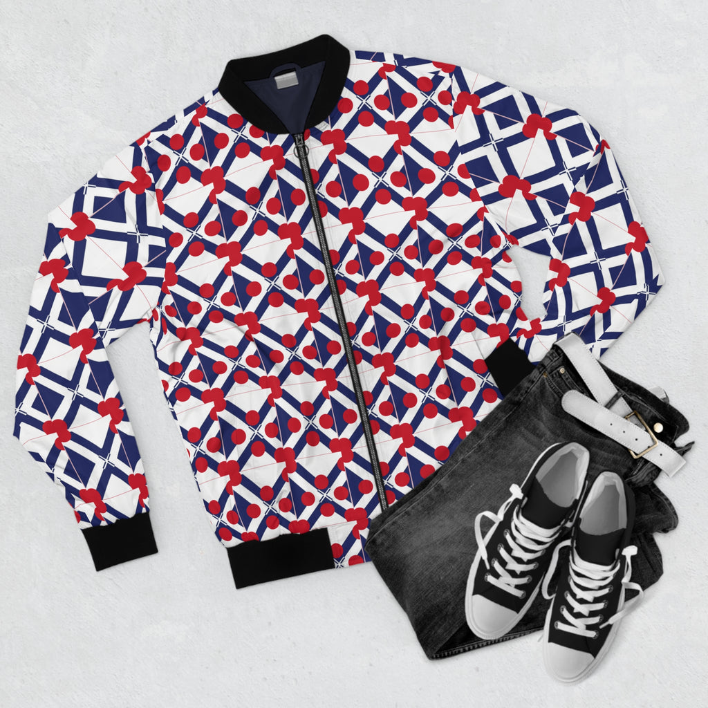XT9 Hearts Bomber Jacket — Red, White & Blue Patterned AOP