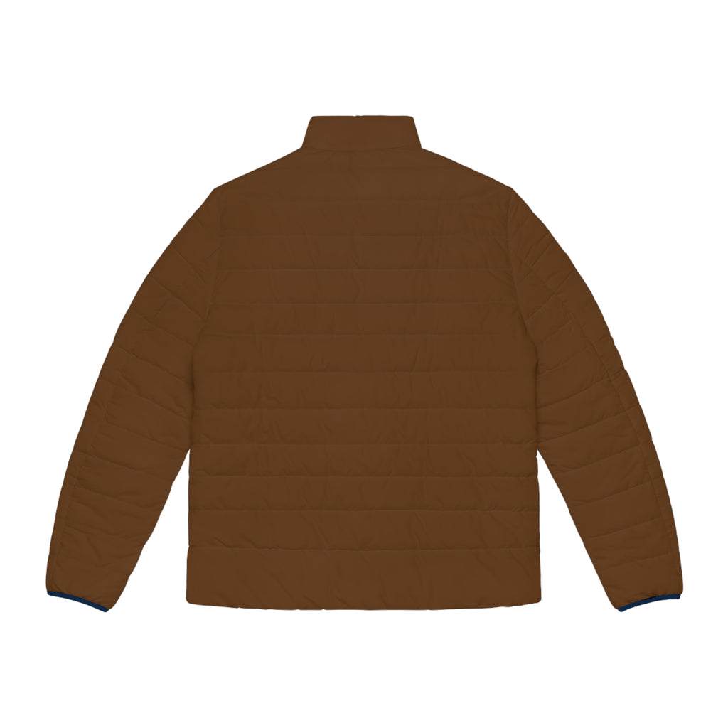 XT7 Brown Puffer Jacket with Geometric Patch — Men's Lightweight Quilted Coat