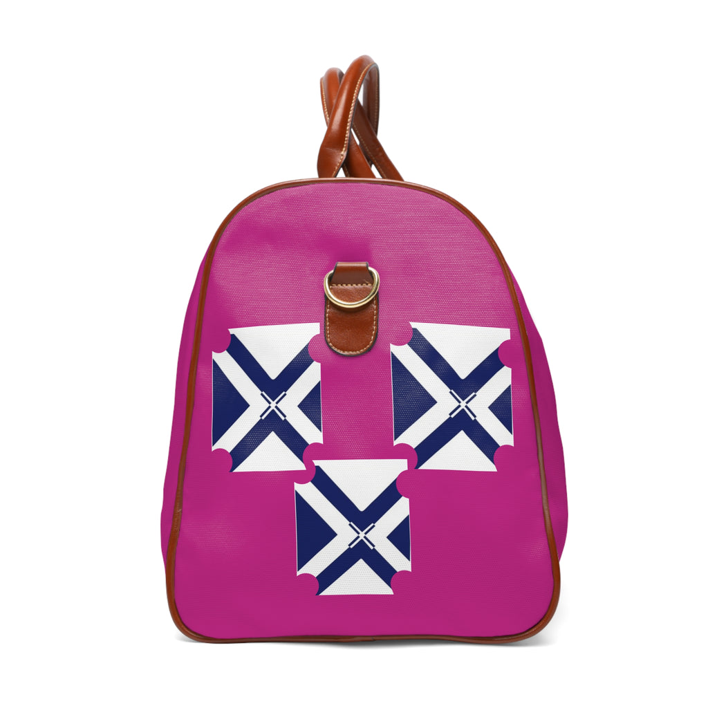 Waterproof Travel Duffle Bag — Pink with Nautical Cross Emblem