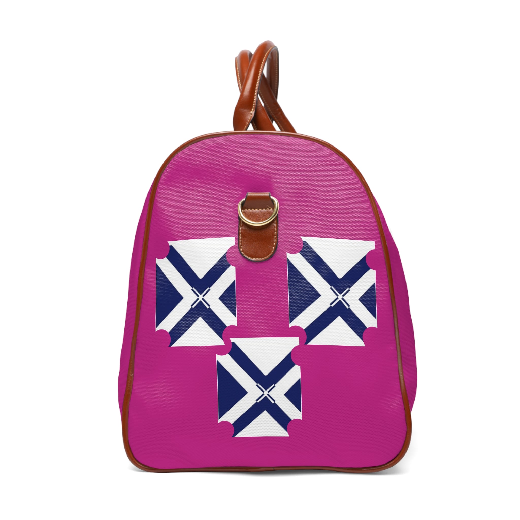 Waterproof Travel Duffle Bag — Pink with Nautical Cross Emblem