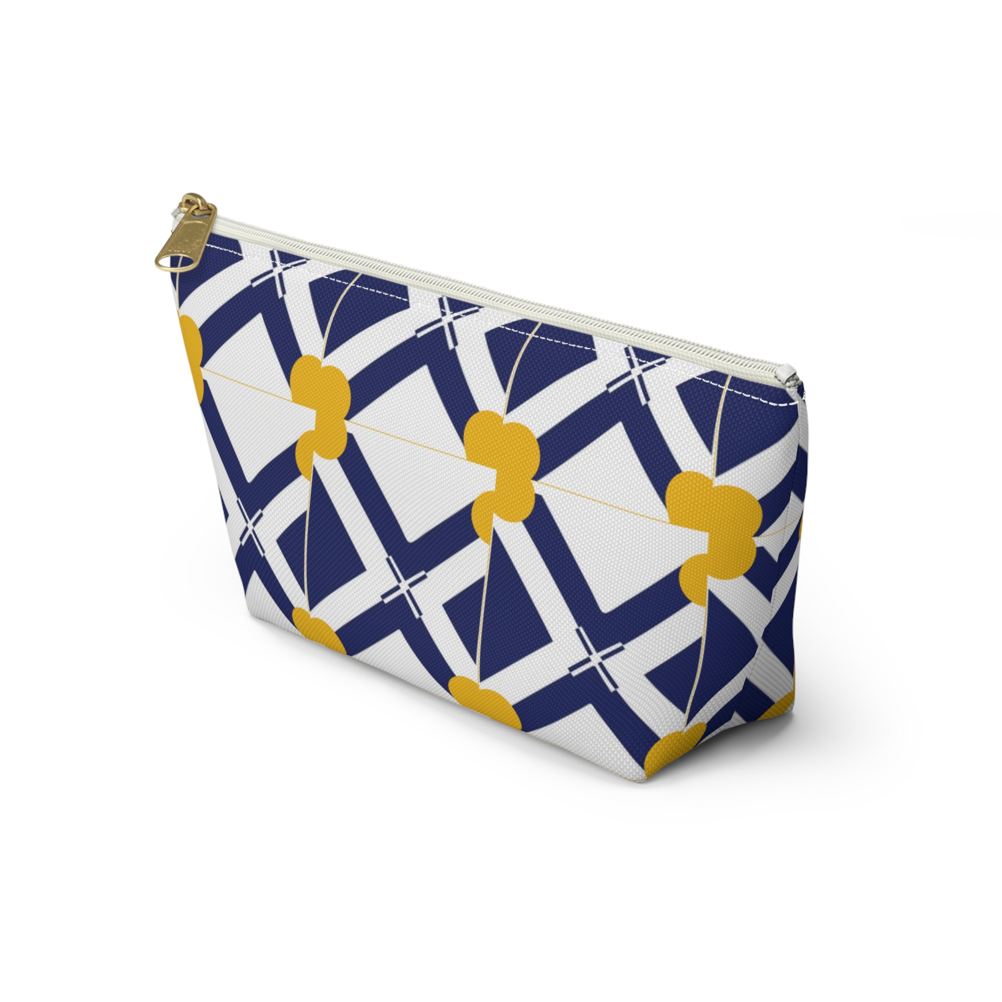 Navy & Gold Geometric Accessory Pouch — T-Bottom Cosmetic Bag