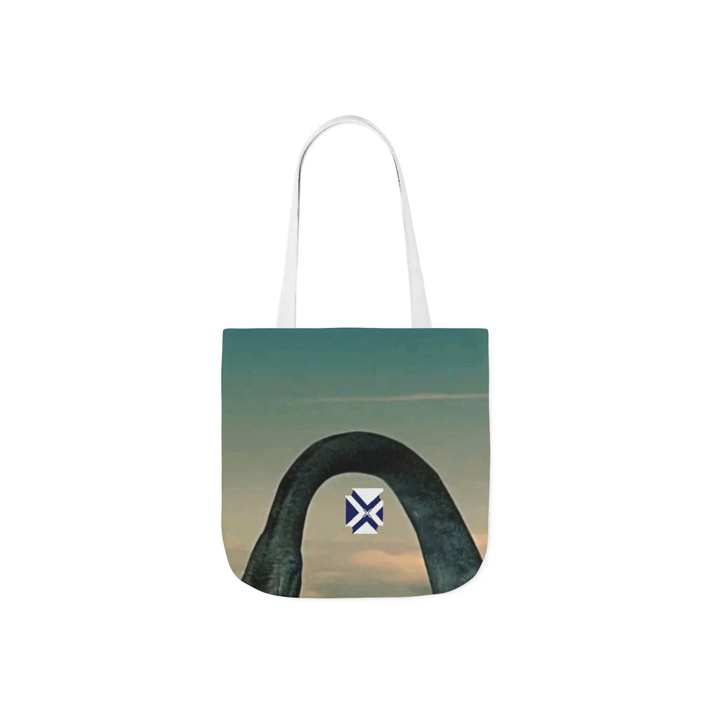 Scenic Arch Tote Bag — Coastal Sunset Canvas Tote with Nautical Emblem