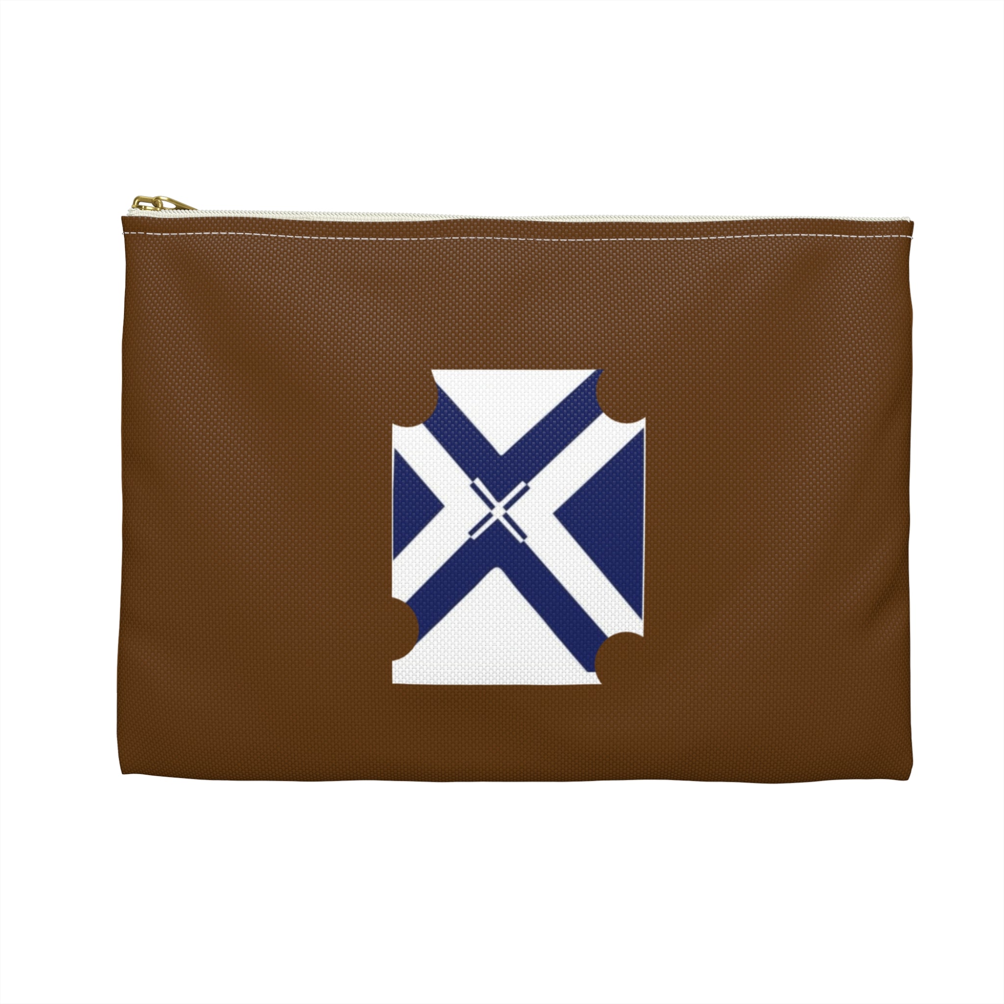 XT7 Brown Accessory Pouch with Blue Saltire Crest — Travel Organizer Toiletry Bag