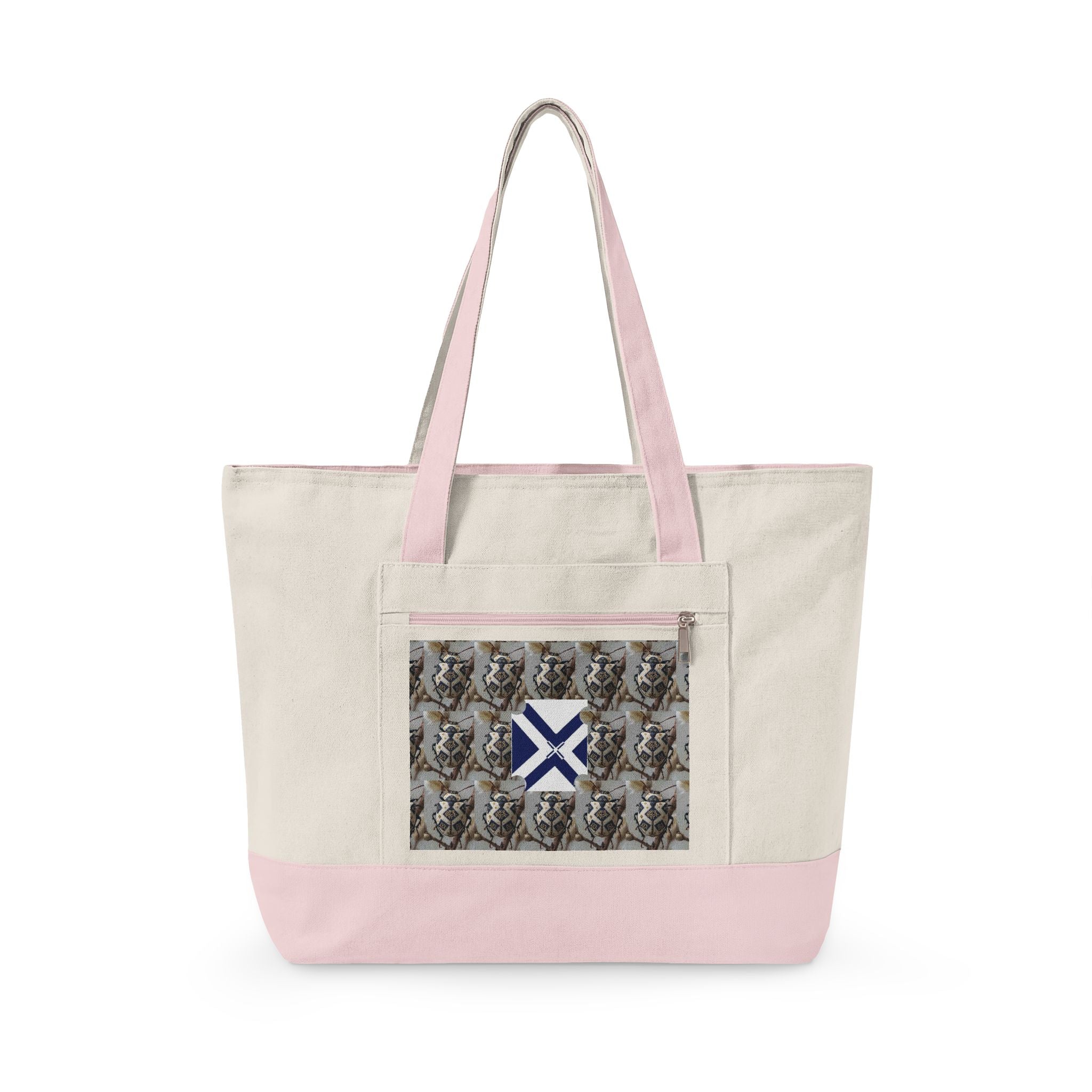 Canvas Tote Bag with Xt & Vintage Stag Pattern — Zippered Carryall for Outdoors, Travel, and Gifts