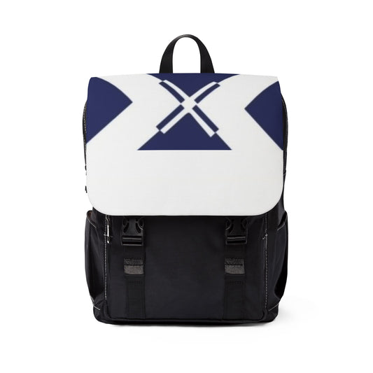 Navy Geometric Fold-Top Backpack — Casual Shoulder Bag