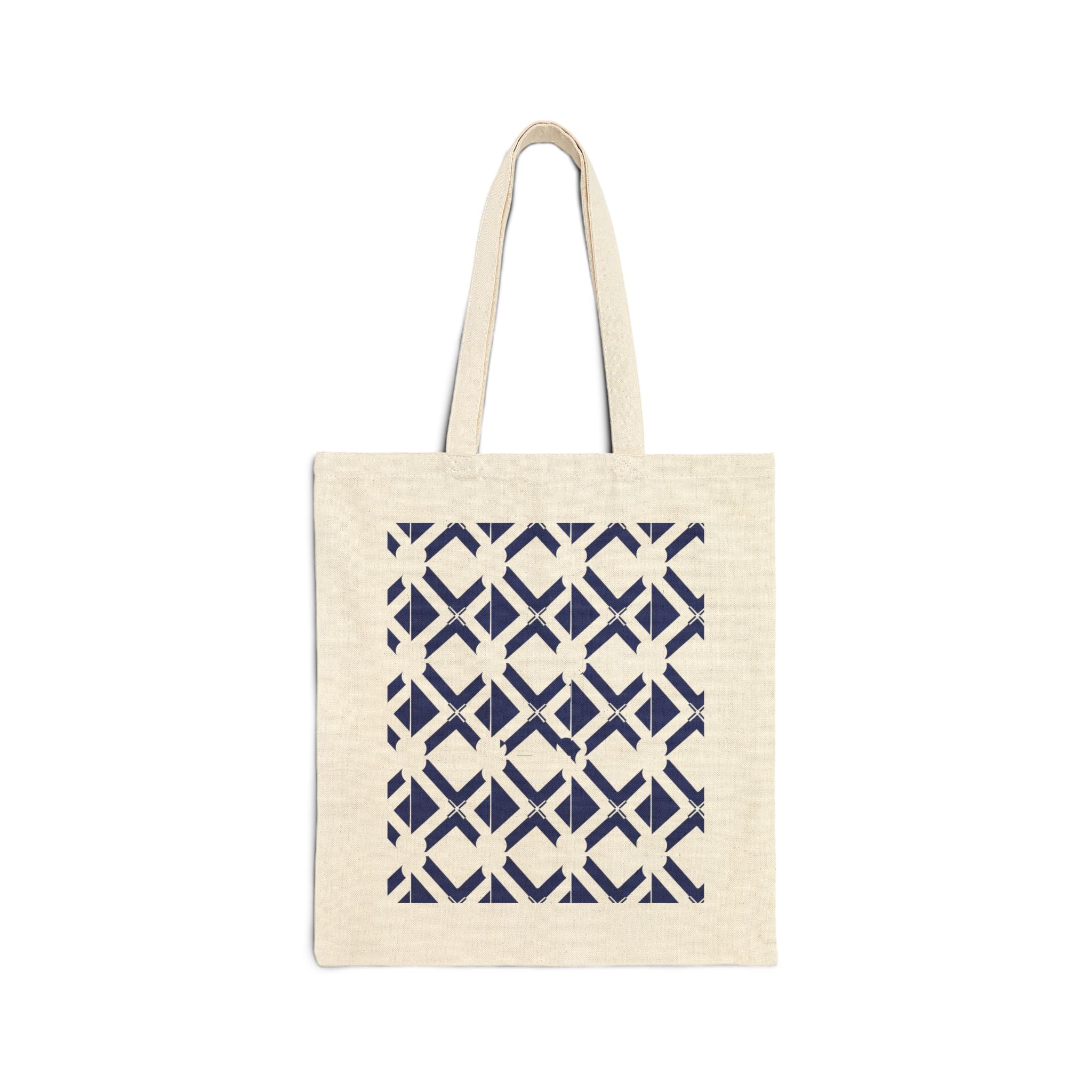 Geometric Navy Pattern Tote Bag — Canvas Grocery & Market Tote
