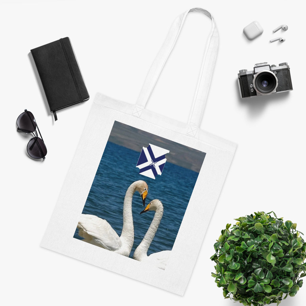 Swan Love Cotton Tote — Romantic Lake Photo Tote Bag