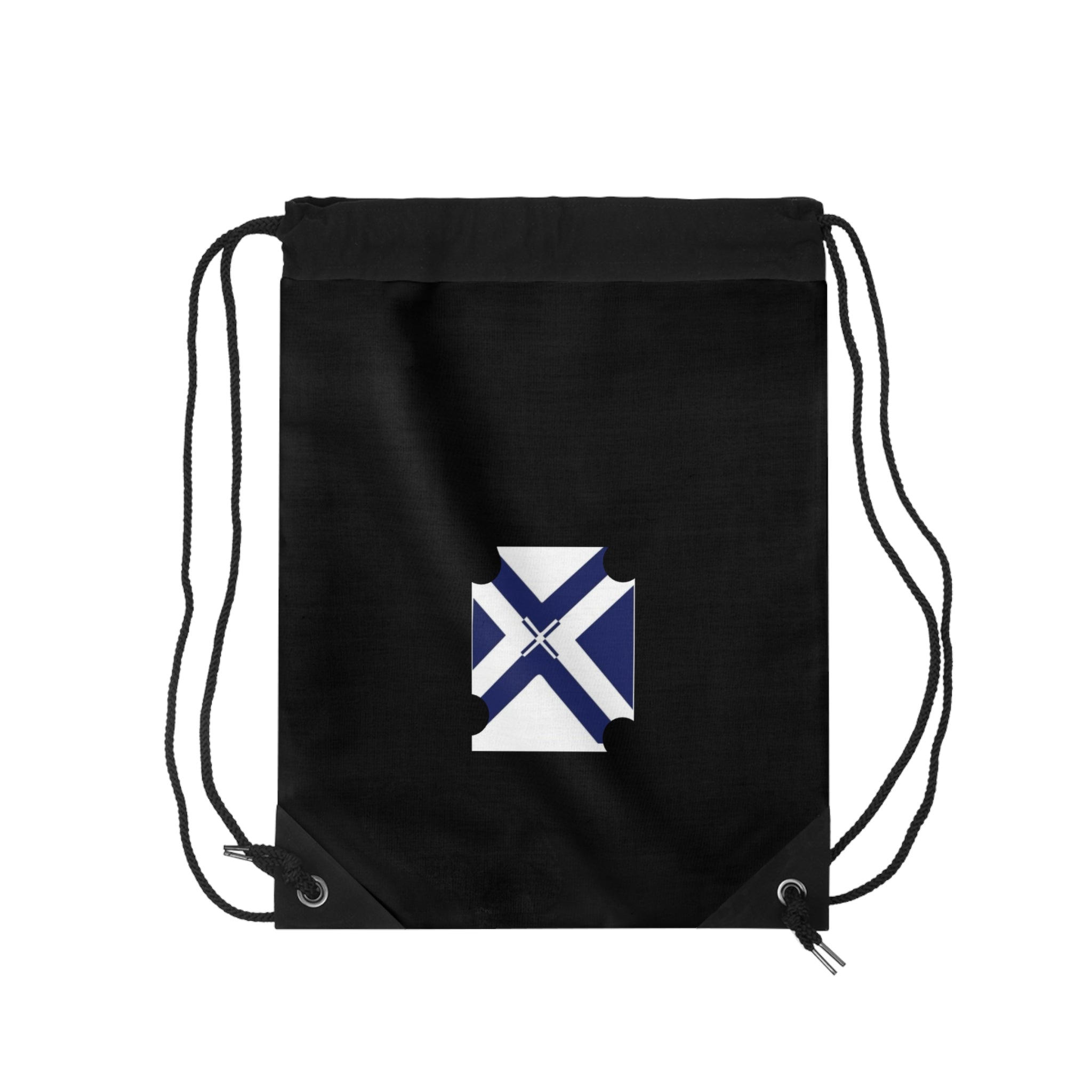 Navy Saltire Drawstring Bag — Minimalist St. Andrew’s Cross Gym Sack