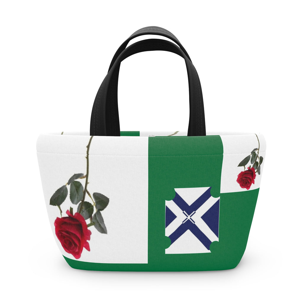 Green Rose Lunch Bag with Nautical Cross Accent — Insulated Floral Tote for Work & School