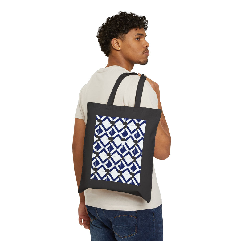 Geometric Navy Pattern Tote Bag — Canvas Grocery & Market Tote