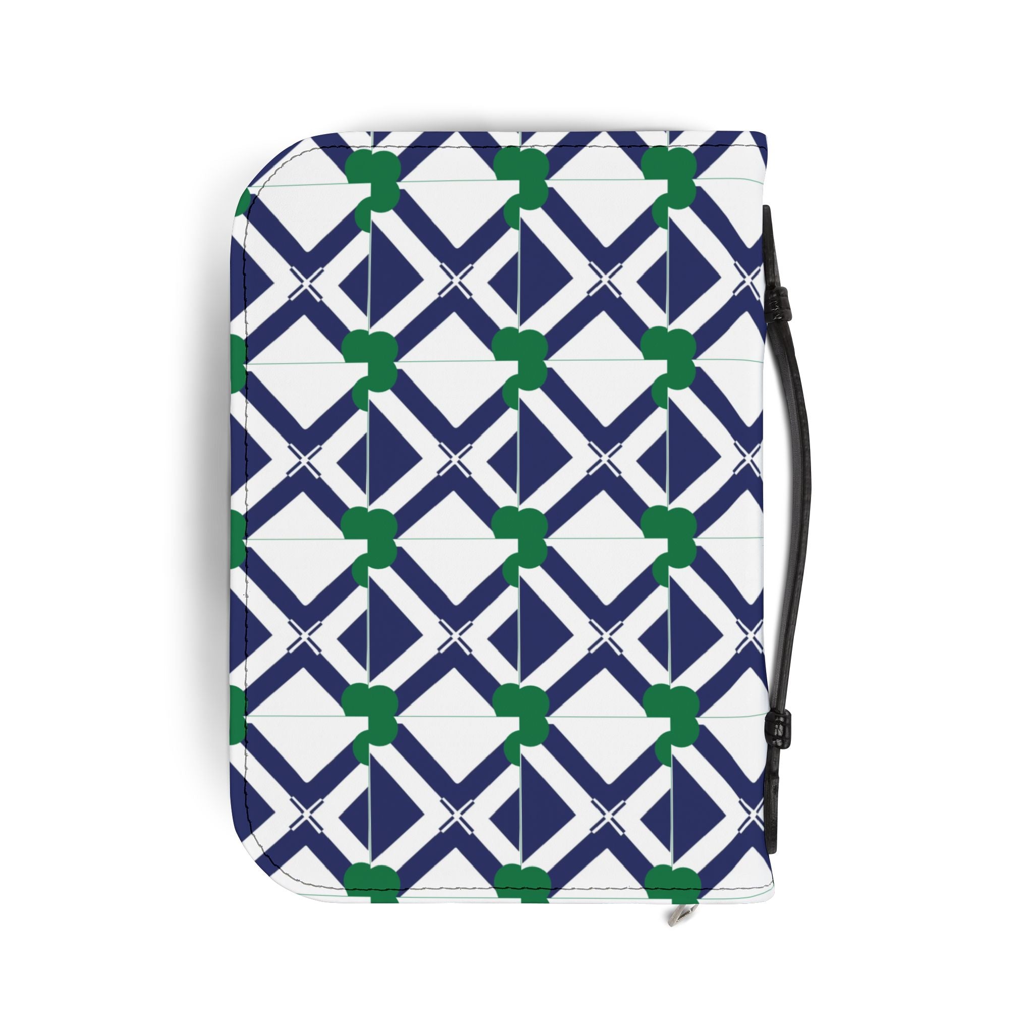 XT9 Navy & Green Pattern Bible Cover — Zippered Scripture Organizer