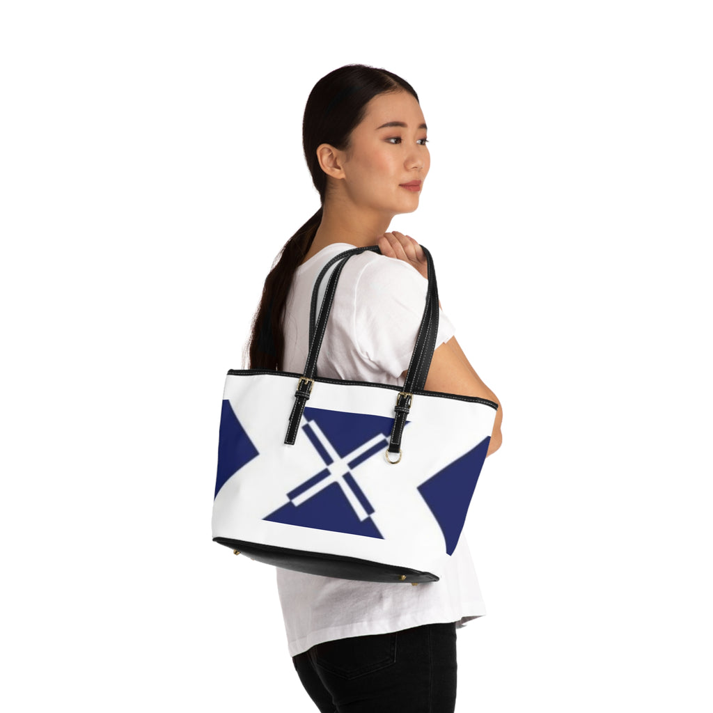 Nautical Navy Cross PU Leather Shoulder Bag - Coastal Tote with Modern Geometric Flag Design