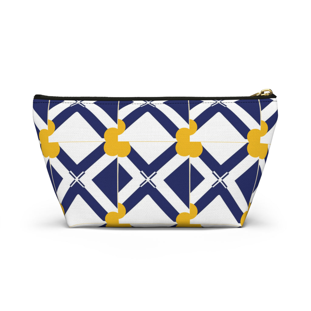 Navy & Gold Geometric Accessory Pouch — T-Bottom Cosmetic Bag
