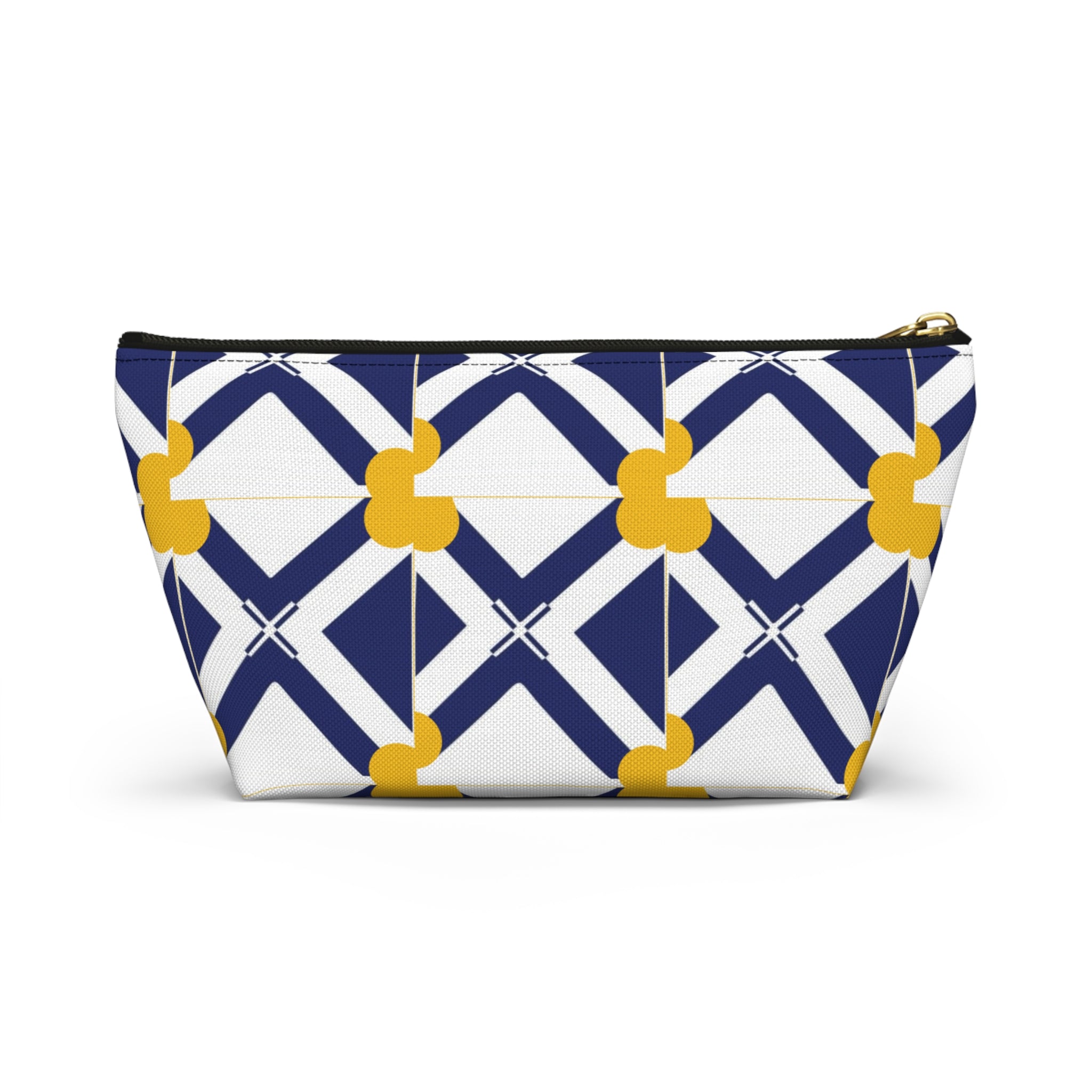 Navy & Gold Geometric Accessory Pouch — T-Bottom Cosmetic Bag