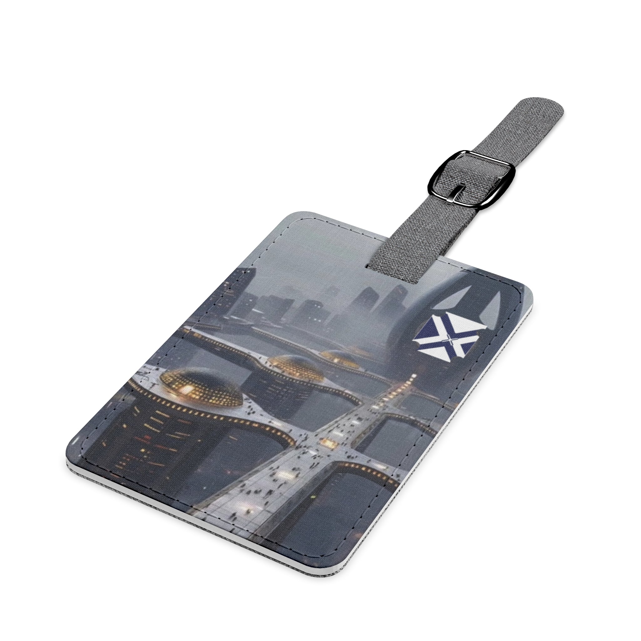 Cityscape Luggage Tag — Futuristic Bridge Travel ID