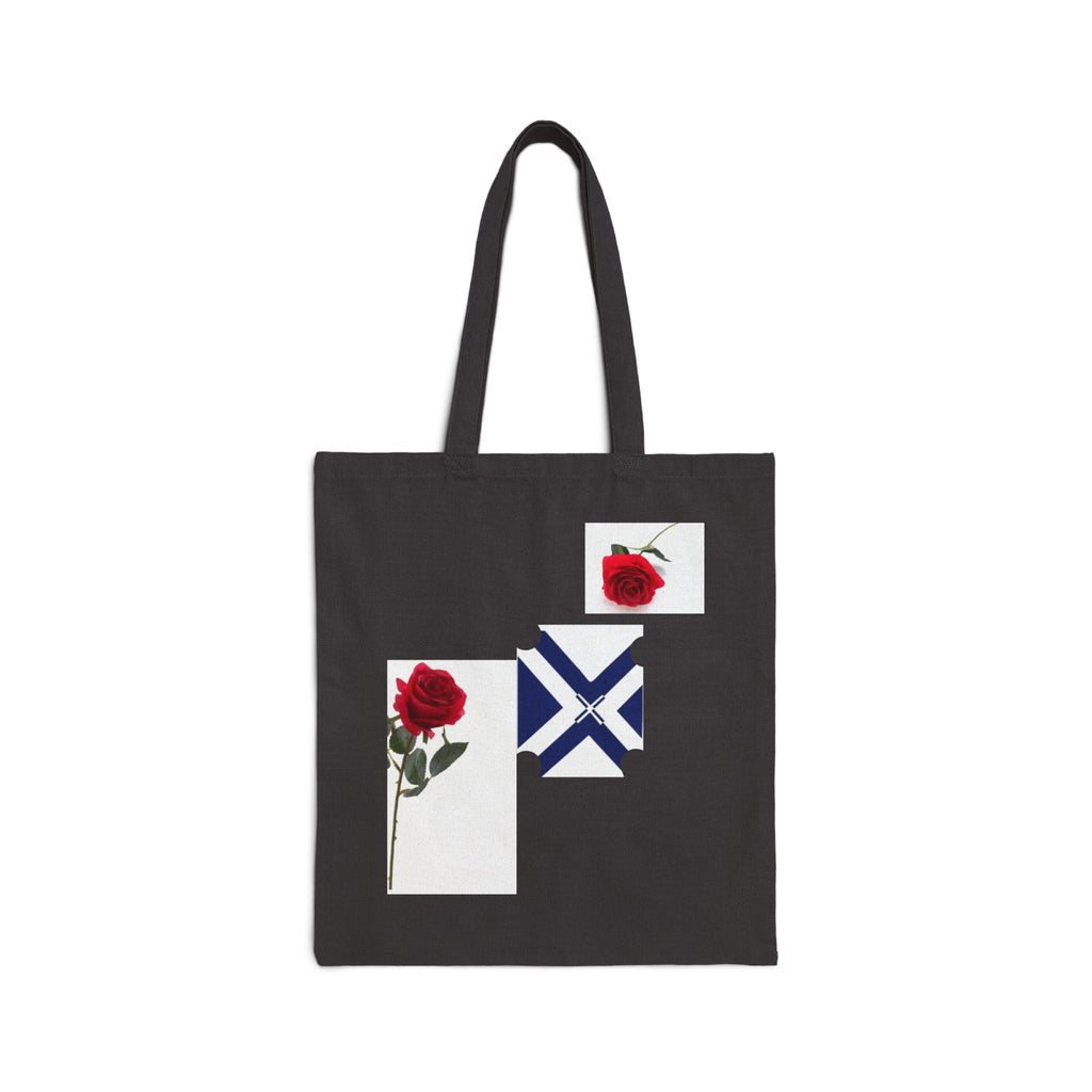 Canvas Tote Bag — Red Rose Floral Design with Geometric Emblem