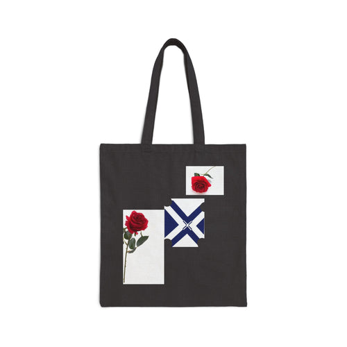 Canvas Tote Bag — Red Rose Floral Design with Geometric Emblem