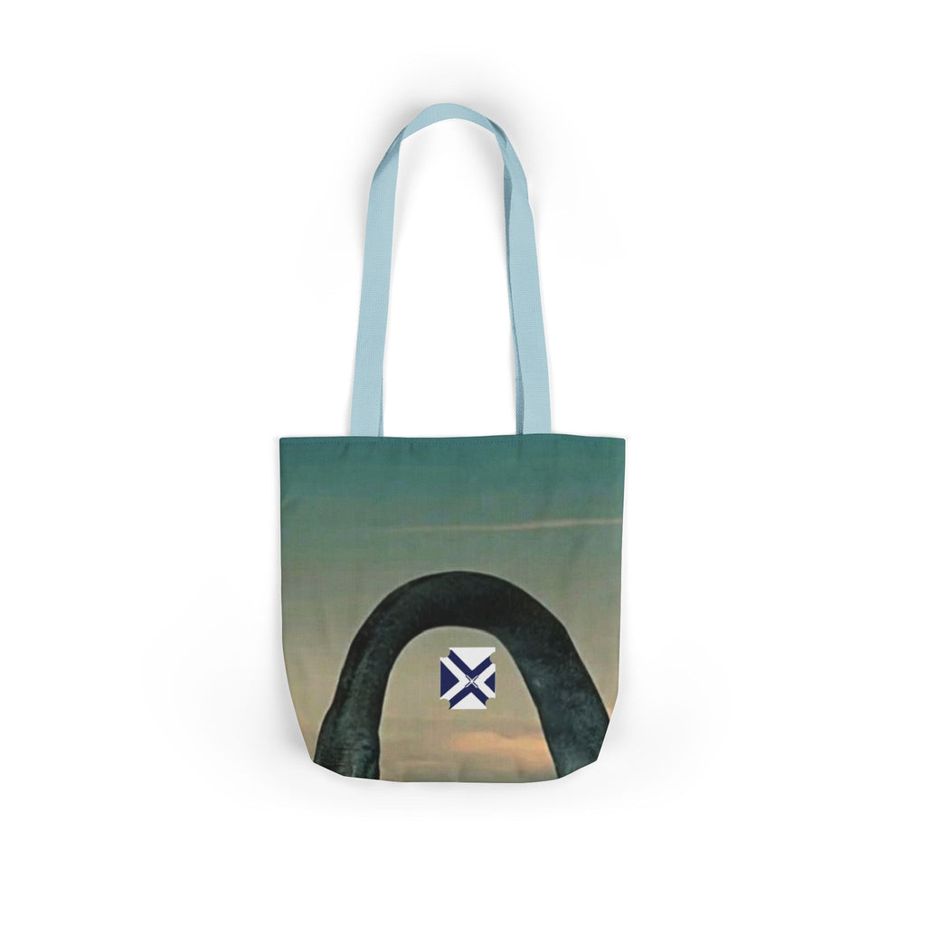 Scenic Arch Tote Bag — Coastal Sunset Canvas Tote with Nautical Emblem