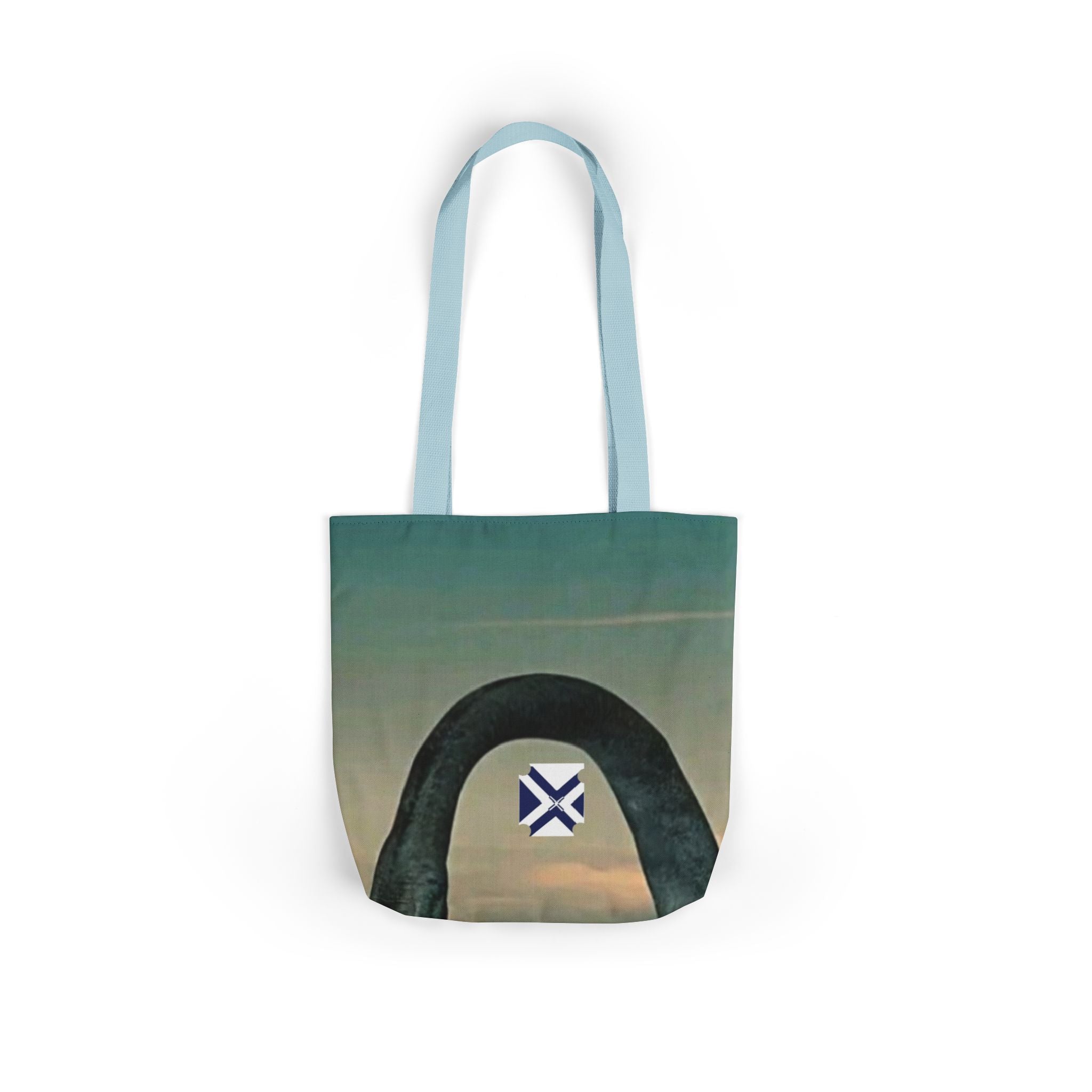 Scenic Arch Tote Bag — Coastal Sunset Canvas Tote with Nautical Emblem
