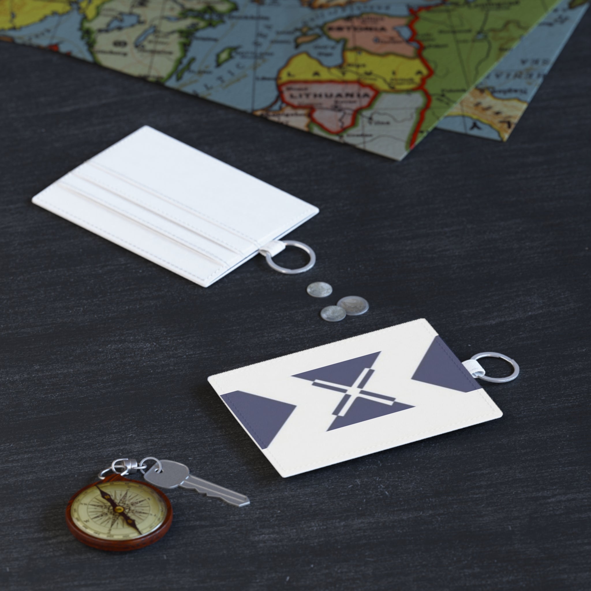 Navy Geometric Saffiano Leather Card Holder
