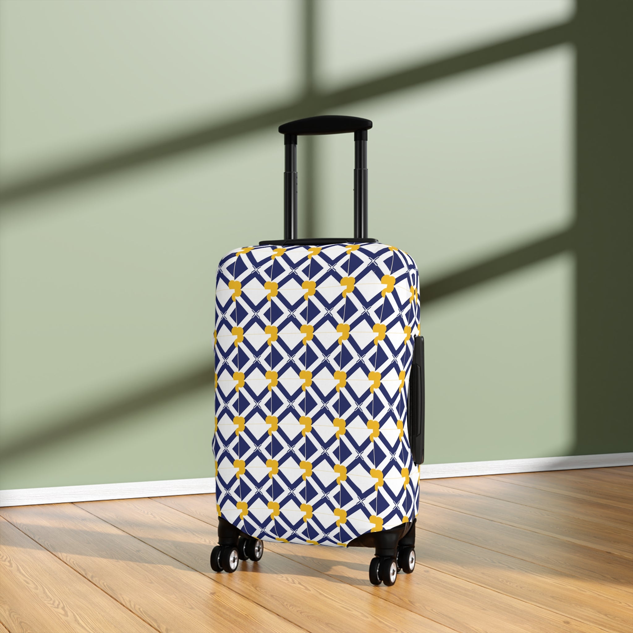 XT9 Navy & Yellow Luggage Cover – Modern Tile Pattern Travel Protector