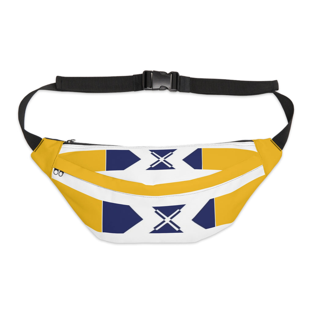 Yellow & Navy Geometric Fanny Pack — Large Waist Bag with Cross Motif