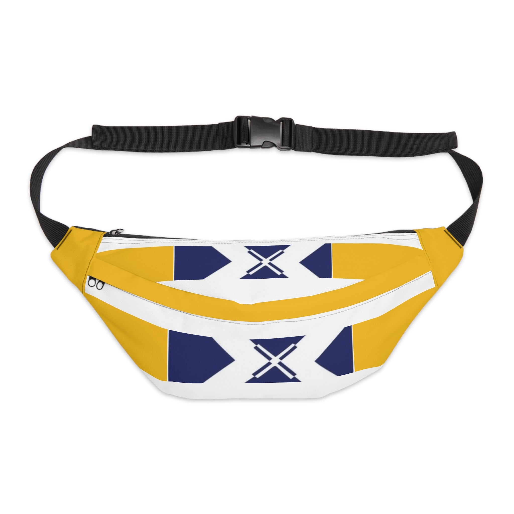 Yellow & Navy Geometric Fanny Pack — Large Waist Bag with Cross Motif