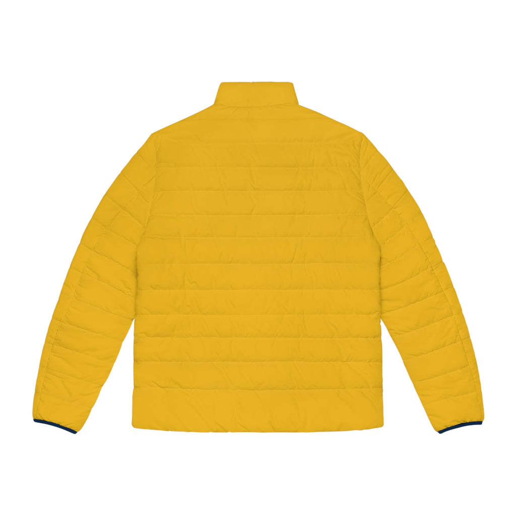 XT7 Yellow Puffer Jacket — Geometric Patch Chest Design