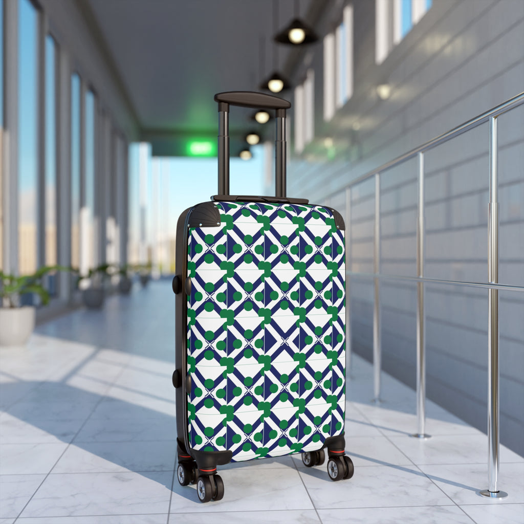 Xponet Geometric Green & Navy Carry-On Suitcase – Modern Tile Pattern Travel Luggage
