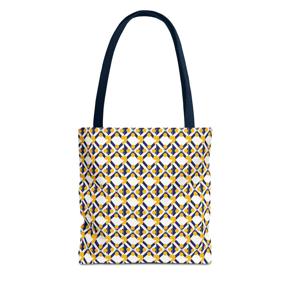 Geometric Mosaic Tote Bag — Yellow & Navy Patterned All-Over Print