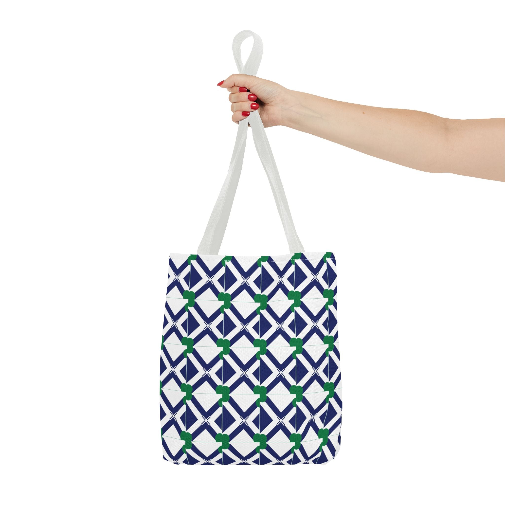 Geometric Navy & Green Lattice Tote Bag