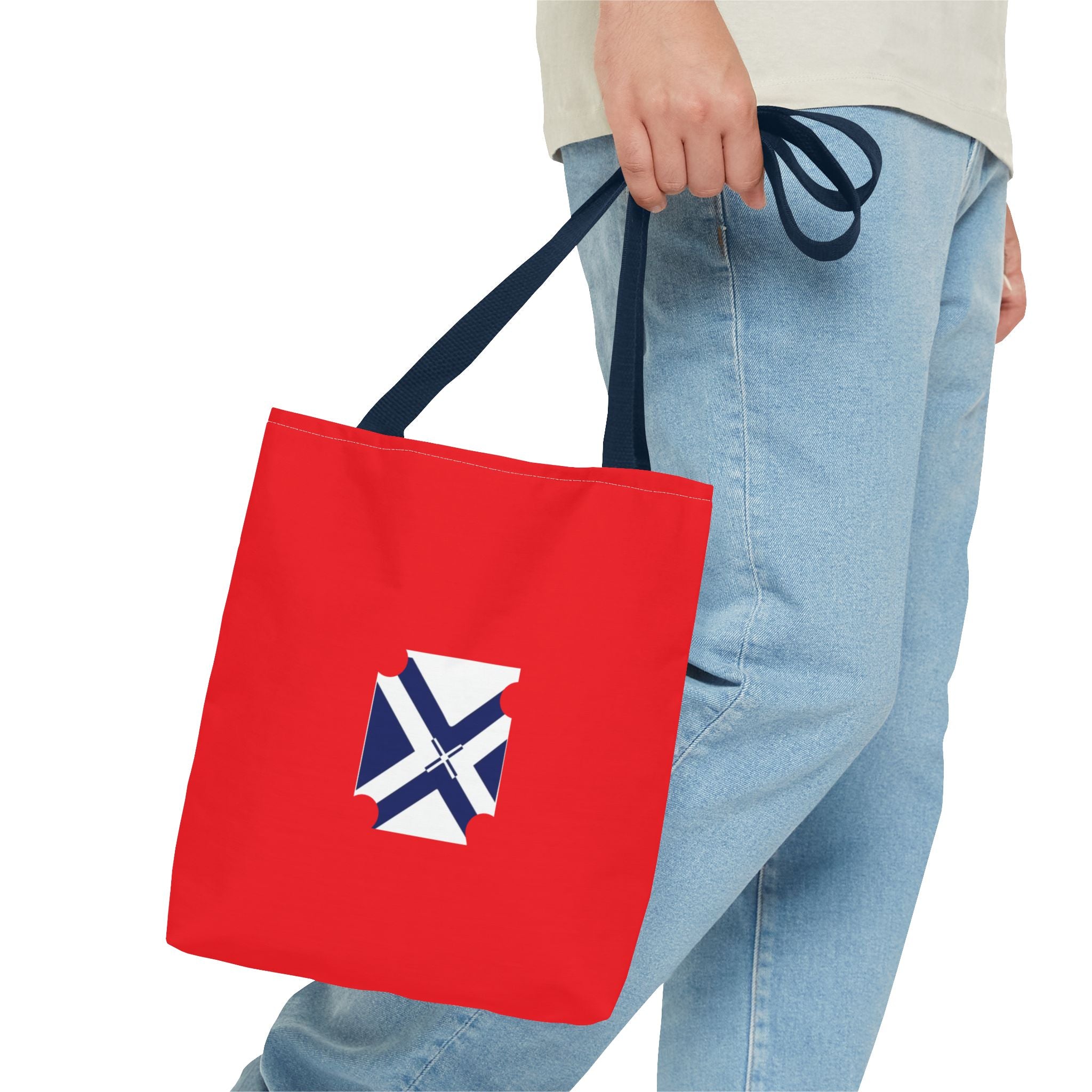 Red State Outline Tote Bag with Navy Saltire Design
