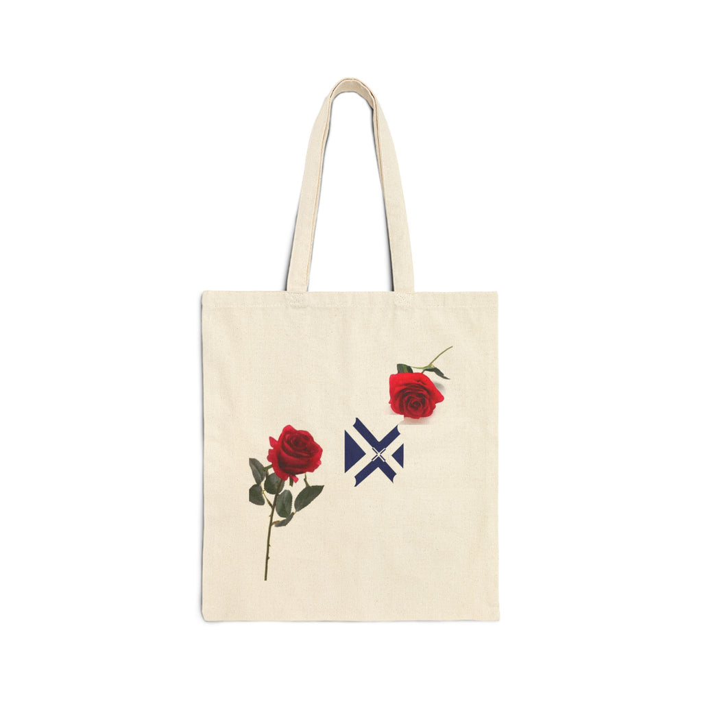 Canvas Tote Bag — Red Rose Floral Design with Geometric Emblem