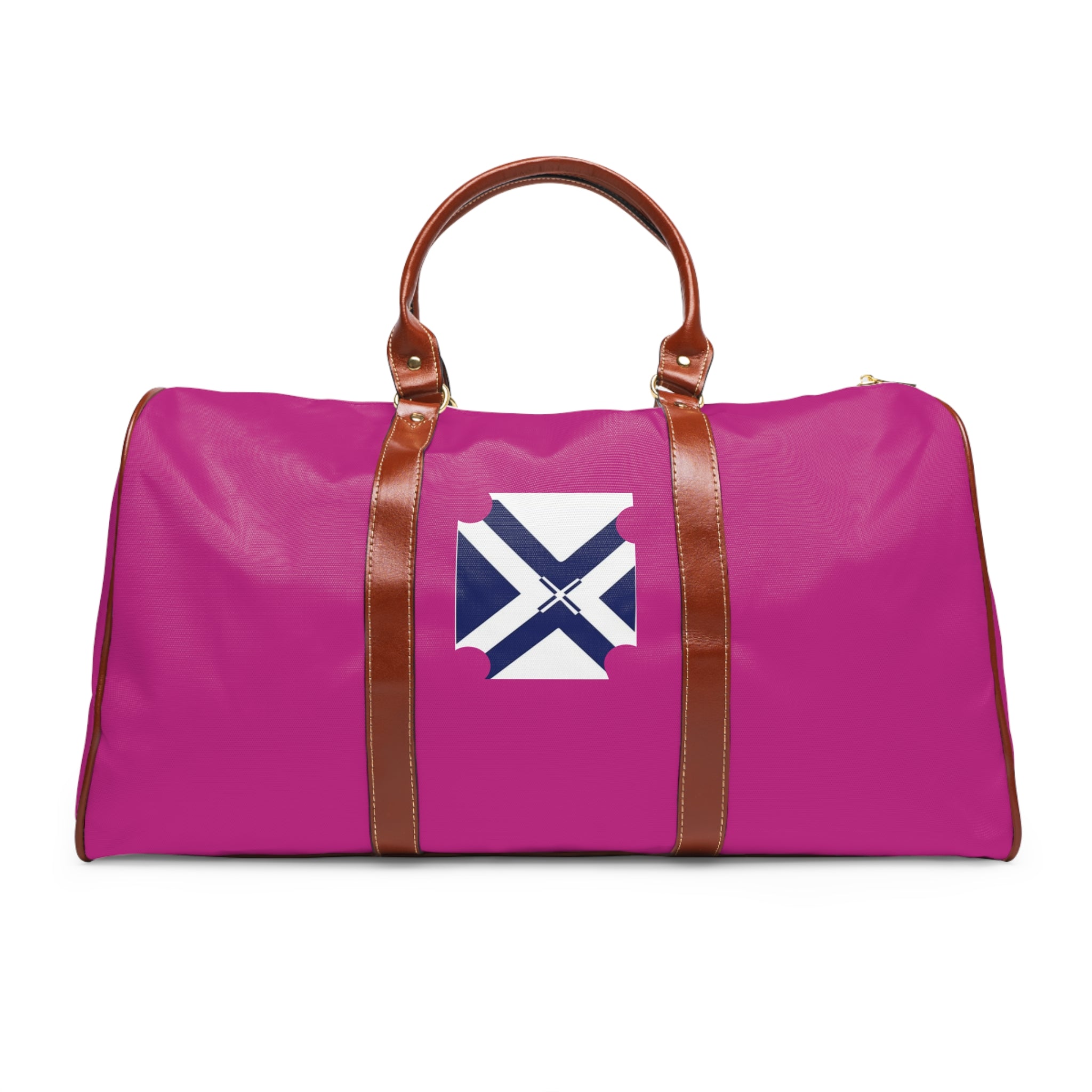 Waterproof Travel Duffle Bag — Pink with Nautical Cross Emblem