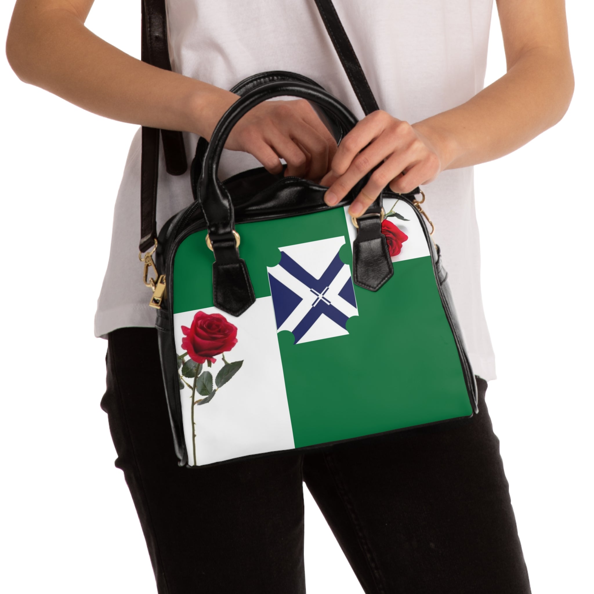 Handbag — Green XT Rose Cross Pattern Shoulder Bag