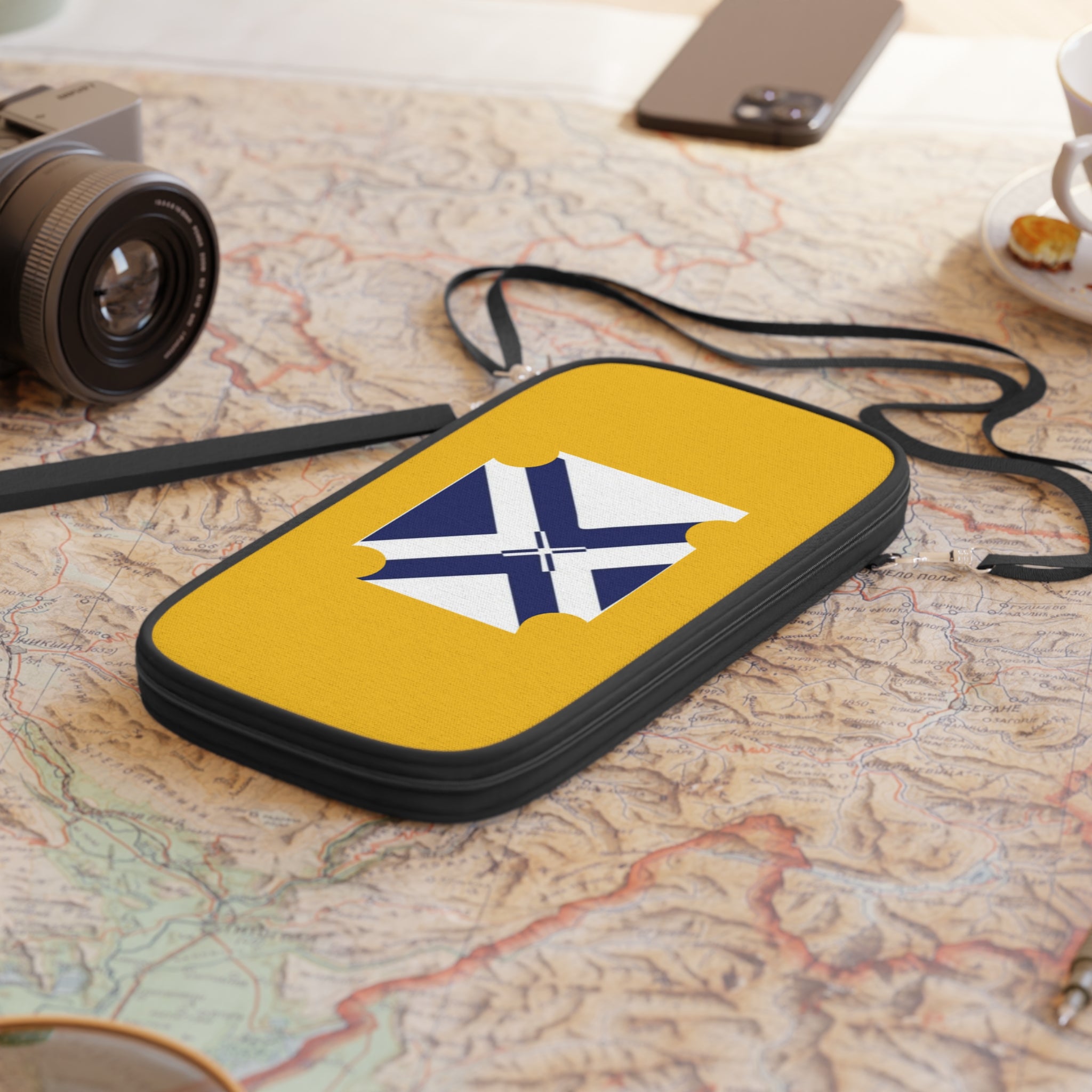 Yellow Travel Passport Wallet with Nautical Compass Ticket Design