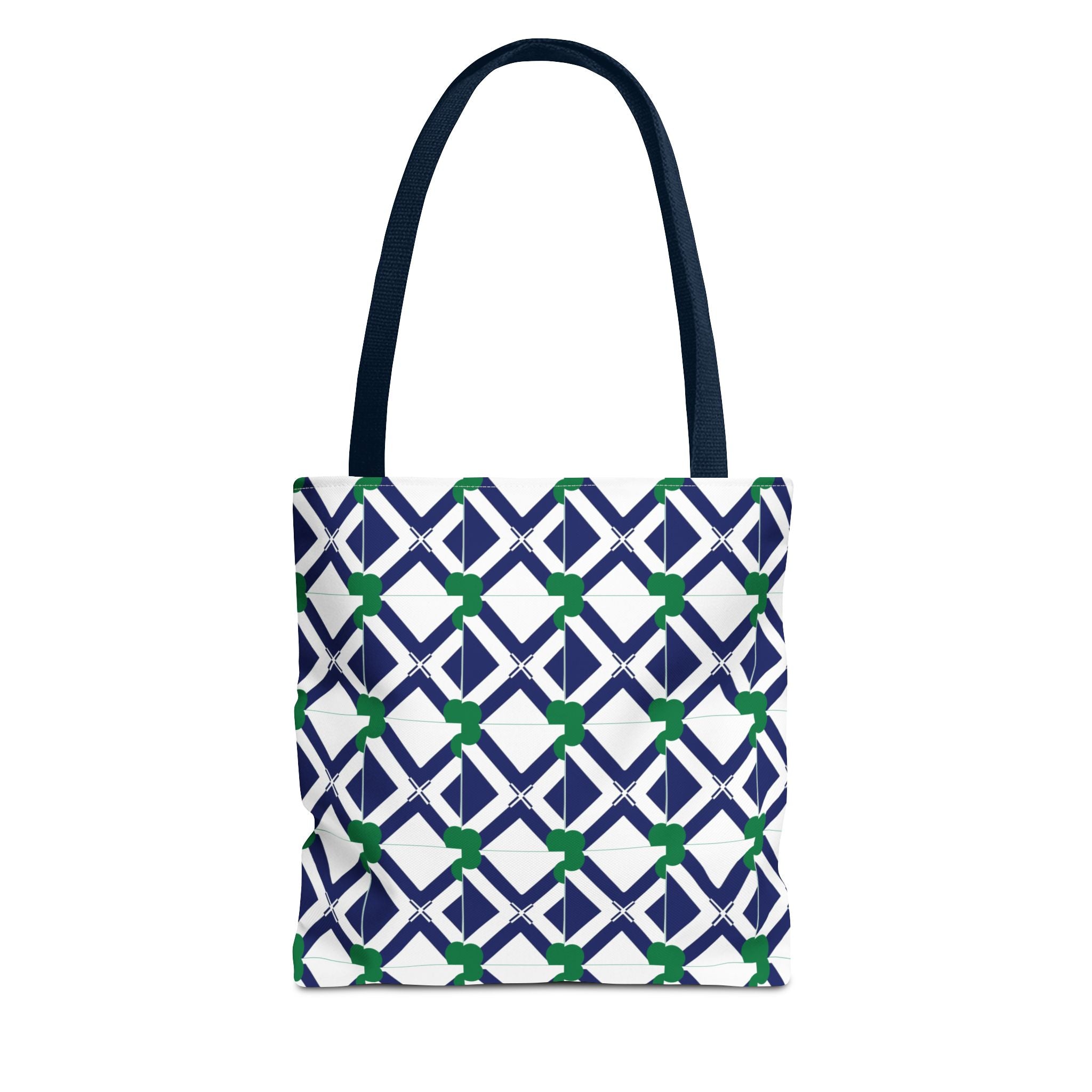 Geometric Navy & Green Lattice Tote Bag
