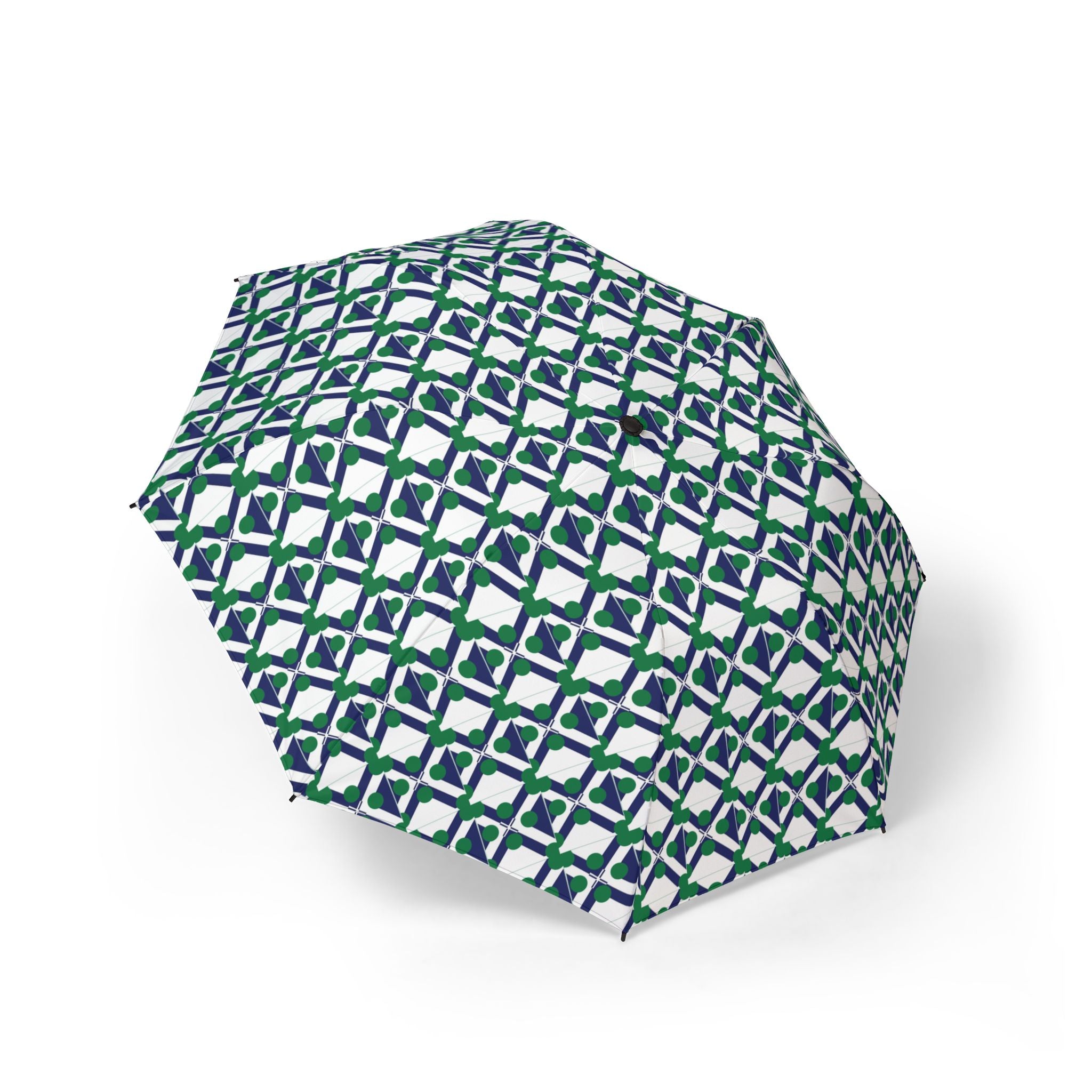 XT9 Foldable Umbrella — Geometric Blue-Green Pattern, Semi-Automatic Compact Rain Umbrella